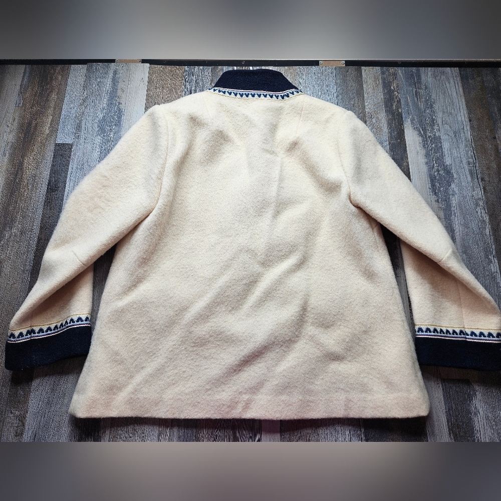 Fjord Fashion Norwegian Wool Jacket Vintage Size XL Cream & Navy Blue - Picture 10 of 14